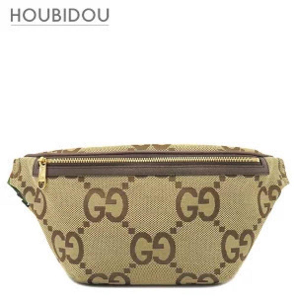 Gucci Jumbo GG Belt Bag Leather Canvas Beige Cream x Brown Waist